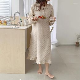 Women's Sleepwear Cherry Print Autumn Night Dress Women Ruffles O-Neck Long Sleeve Casual Loose Nightgown Sweet Kawaii Apricot Homewear