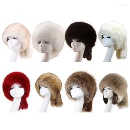 Berets 2023 Fashion Windproof Plush Cossack Style Russian Women Winter Soft Ski Earflap Hats Warm Round Flat Hat Female Headgear