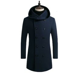 Men's Wool Blends Autumn Winter Mens Long Trench Coat Fashion Boutique Wool Coats Brand Male Slim Woollen Windbreaker Jacket Plus Size S-3XL 231017