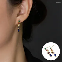 Dangle Earrings 925 Sterling Silver Zircon Geometric For Women Girl Fashion Colourful Tassel Jewellery Birthday Gift Drop
