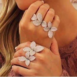 missvikki Noble Luxury Fingers Ring Adjustable Fashion Blooming Flowers Full Shiny Cubic Zirconia Top Quality Stage Jewelry2701