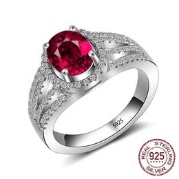 Fashion Oval Red Gem Stone Cubic Zircon Ring Solid 925 Sterling Silver Engagement Wedding Rings for Women Gift J-340252l