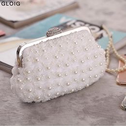 Evening Bags Beaded Women Clutch Party Wedding Chain Shoulder Handbags Diamonds Metal Rose Vintage 231017