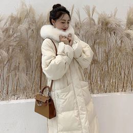 Women's Trench Coats Cotton-padded Jacket Women Korean Loose Hooded Down Feather Winter Long Padded Coat Big Fur Collar Thick Outerwear