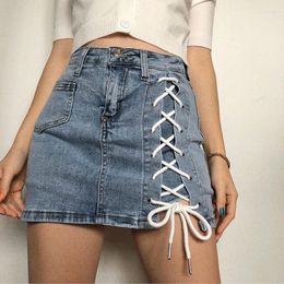 Skirts Sexy Skinny Bandage Denim Women Streetwear Casual All-match High Waisted Mini Shorts Skirt With Pocket 2023