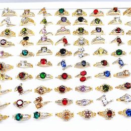 whole 50pcs Lot women's rings gold plated Rhinestone Zircon Stone fashion Jewellery ring party gifts Mix Styles brand new272s