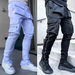 Men's Pants Mens Cargo Pants Gyms Fitness Sportswear Reflective Trouser Men Casual Jogger Pant Hip Hop Streetwear Joggers Sweatpants 231017