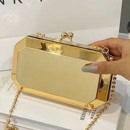 Evening Bags 2023 Gold Silver PVC Box Party Clutch Bag Trend Designer Chain Shoulder Crossbody Mini Purses and Handbags BG3432 231017