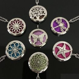 Pendant Necklaces Locket Essential Oil Diffuser Necklace Fashion Stainless Steel Aromatherapy Therapy Tree Of Life Flower Animal Penda Dhq5A