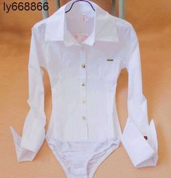 Women's Blouses & Shirts Sexy Women Pocket Pointed Cuff Bodysuit Blouse Slim Long Sleeve Ladies Career Button Down White Shirts Tops Cloth