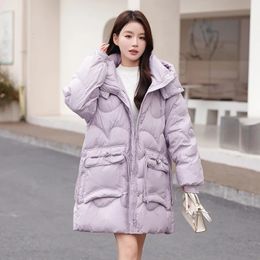 Womens Down Parkas Winter Hooded Jacket Women Midlength Korean Fashion Pearl Pocket Coat Oversized Warm Windproof Outwear 231018