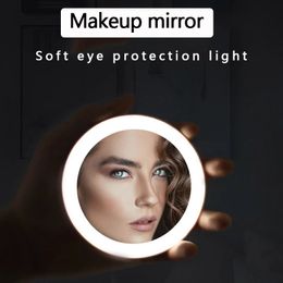 Compact Mirrors Portable Mini LED Makeup Mirror Hand Held Circular Travel Sensing Lighting Cosmetic Mirrors Wireless USB Charging Makeup Tool 231017