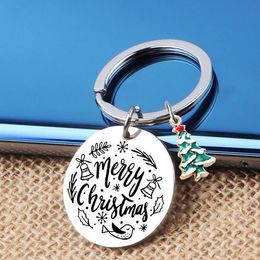 wholesale promotion custom round shape keychain festive merry christmas gift keyring