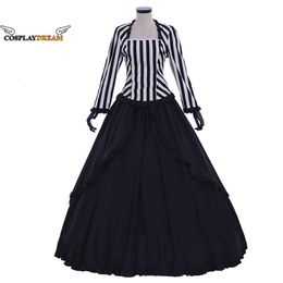 Cosplay Cosplay Women Victorian Edwardian Dress Historical Victorian Bustle Gown Mediaeval Dress Suit Civil War Women Stripe Top Black Skirt SuitCosplay