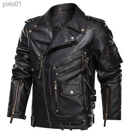 Men's Leather Faux Leather Winter Mens Leather Jacket Men Fashion Motorcycle PU Leather Jacket Cool Zipper Pockets Leather Coats Luxury Brand EU SizeL231018