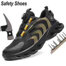 Boots Style Rotary Button Men's Safety Work Shoes Breathable Puncture Proof Outdoor Nonslip Platform For Men 231018