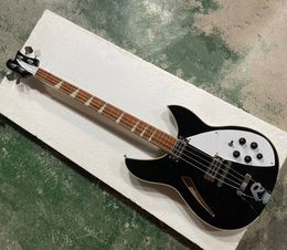 Semi-hollow Body 4 Strings Black Electric Bass Guitar with Binding Rosewood Fingerboard Can be Customised