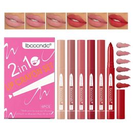 Lipstick Crayon Lipstick Creamy Lip Liner Matte Lipstick Pen 6-Color Longwear Built-In Pencil Sharpener Velvety Nude Lipliner Make Up 231017