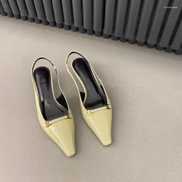 Sandals Fashion Women Round Toe Metal Chain Back Strap Thin High Heels Black Green Beige Summer Dress Slides Size 35-39