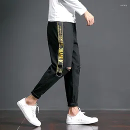 Men's Pants 2023 Autumn Clothes Men Hole Water Ribbon Hoop Slacks A060 K666 - P55 Black Have A Video