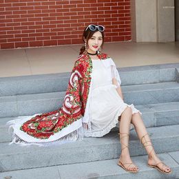 Scarves Babushka Scarf 135 135cm Women Russian National Retro Floral Pattern Square Lady Fringed Blanket Shawl Hijab Wraps