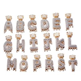 Custom Name Crown Bail Drip Initials Letters Necklaces & Pendant For Men Women Gold Colour Cubic Zircon Hip Hop Jewelry3283