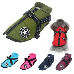 Dog Apparel Large Pet Jacket With Harness Winter Warm Clothes For Labrador Waterproof Big Coat Chihuahua French Bulldog Outfits 231017