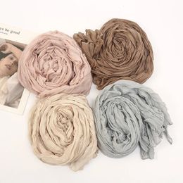 Scarves Wrinkle Bubble Cotton Scarf Muslim Crinkle Hijab Scarf Women Shawl Turban Wrap Headband Solid Colour Pleated Scarves 231017
