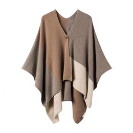 Scarves MVLYFLRT 100% Pure Wool Shawl Women's Knitted Contrast Scarf Autumn and Winter Warm Sweater Cape Fashion Korean Version 231017