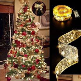 Christmas Decorations Decoration Led Ribbon Fairy Lights Tree Ornaments For Home Diy Bows Light String Navidad Year 2024 Drop Delive Dh8Il