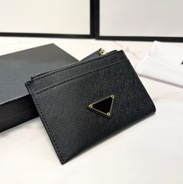 Mens designer bag designer wallet card holder women saffiano purse black triangle designer pouch passport holders cover porte monnaie sacoche luxury