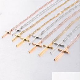 Pendant Necklaces Trendy Stainless Steel Simple Cross Pendants For Women Men Fashion Jewellery Gifts Rose Gold Sier Colour Drop Delivery Dhmgp