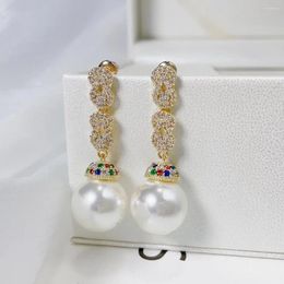 Dangle Earrings Fashion Chain Design Imitation Pearl Drop Earring For Party Luxury CZ Wedding Anniversary Jewelry