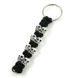 Skull Paracord Keychain - Black army green Snake Knot Skull Paracord Key Chain- Key Chain302u