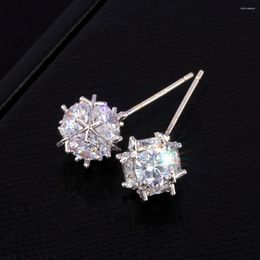 Stud Earrings Trendy Elegant Sparkling Crystal Silver Colour Round CZ For Women Girls Wedding Bride Jewellery E175