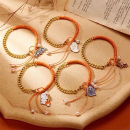 Charm Bracelets Pearl Chain Woven Splice Bracelet Enamel Ghost Pumpkin Pendant For Women Men Halloween Jewelry Party Gifts Accessories