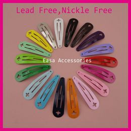 50PCS Assorted Colours 40mm 1 5 plain Round Head Tear drop Metal Snap Clip with Cross Hook at lead nickle kids hair 284D
