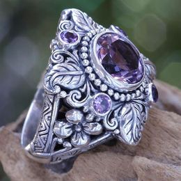 Luxury Amethyst Ring Ancient Taiyin Leaf Princess Engagement Rings For Women Wedding Jewellery Wedding Rings Accessory Size 6-10 Fre271Z