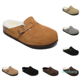 2023-Winter Boston Sandals Mens Womens Designer fur fluffy Slippers Autumn Warm Cork Flat Slides Leather Head Sandal sandale Size 35-46