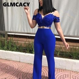 Women Floral Embroidery Insert Sexy Off Shoulder Backless Jumpsuit High Waist Jumpsuit Casual Overalls Elegant OL Workwear Y200422302L