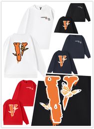 On sale VLONE brand Unisex Hoodies mens womens Cotton Long sleeved big V letter front and back print Street Fashion autumn Luxury quality tops Sweatshirts