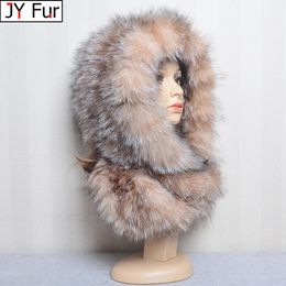 BeanieSkull Caps Sell Winter Women Natural Fur Hats Scarves Lady Warm Fluffy Real Fur Hat Scarf Luxury Knit Genuine Fur Hooded Scarf 231017