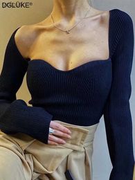 Women's Sweaters Vintage Sqaure Neck Long Sleeve Knit Top Korean Fashion White Black Sweater Women Off Shoulder Knitted Winter Blouse 2022L231018