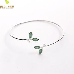 Flyleaf 100% 925 Sterling Silver Opal Leaves Buds Open Bracelets & Bangles For Women Fashion Creative Lady Jewelry 200925262k