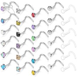 ZS Crystal Studs Women 30PCS Stainless Steel Nose Rings Indian Female Body Piercing Jewelry Accessories Gifts for Girls279h
