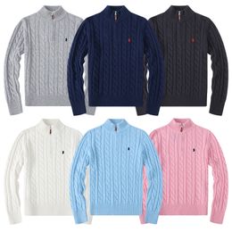 Mens Autumn Wool Casual Small Horser Half-Zip Pullover Sweater Cardigan Jacket Winter Long Sleeve Hoodie in Various Colors and Sizes