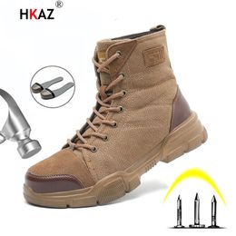 Boot HKAZ 662 Combat Men Women Boots Anti-smashing Steel Toe Cap Hiking Indestructible Safety Work Shoes F611 231018 a s