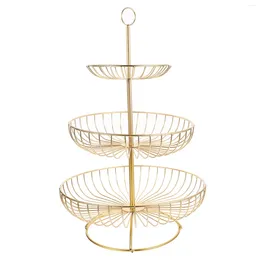 Dinnerware Sets Large 3-tier Fruit Basket For Kitchen Metal Storage Stand Vegetable Iron Wire Rack Bread