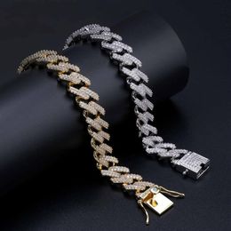 14mm 7 8nch Straight Edge Diamonds Cuban Link Chain Bracelet Gold Silver Iced Out Cubic Zirconia Hiphop Men Jewelry274K