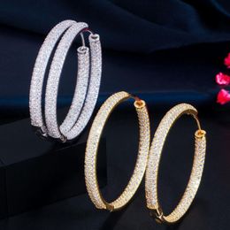 New Fashion Trendy Women Earrings Jewellery Yellow Gold Plated CZ Big Earrings Hoops for Girls Women Nice Gift256r